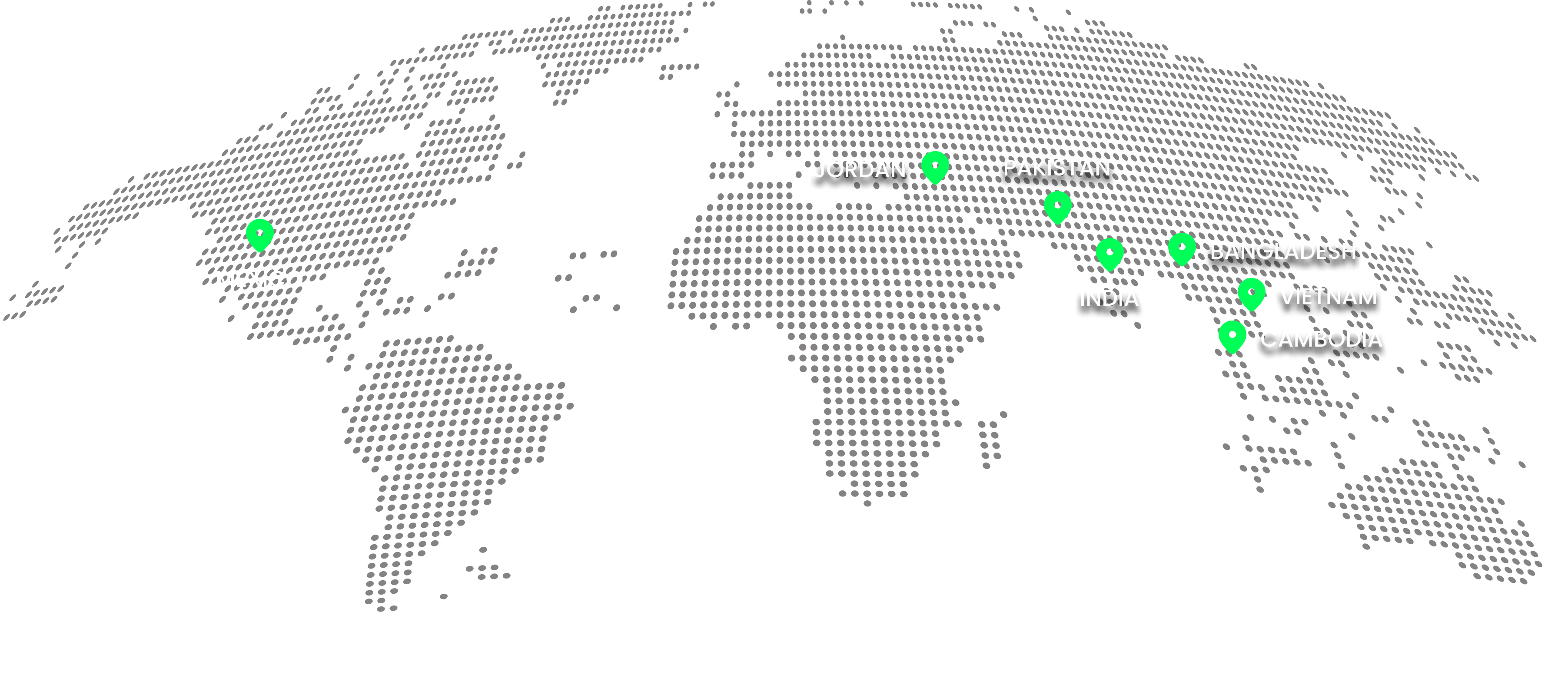World map showing CTeBS digital footprint across apparel manufacturing countries like Mexico, Jorndan, Pakistan, India, Bangladesh, Vietnam and Combodia